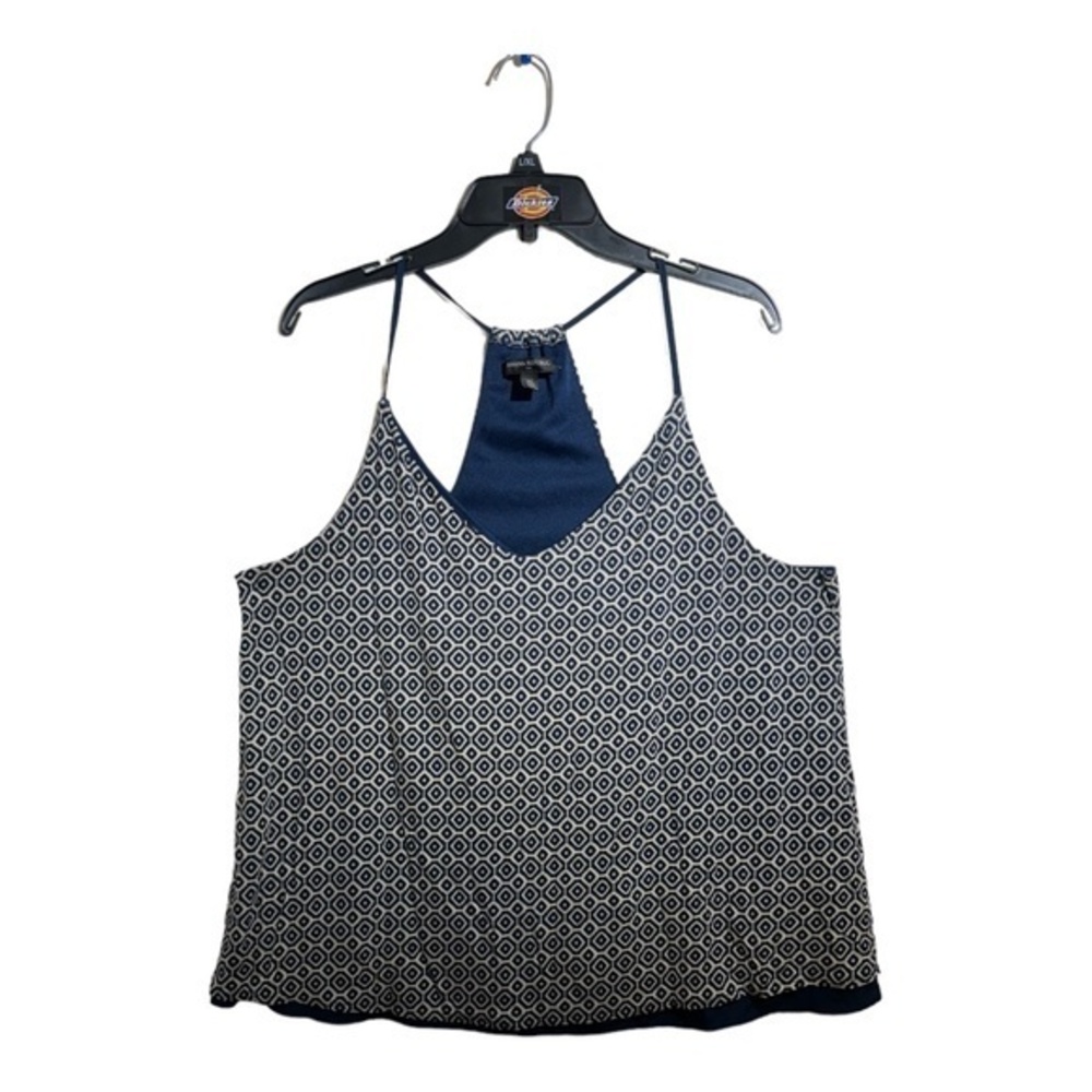 Banana Republic Womens Tank Top Chiffon Geometric Print Blue V-Neck Size XL